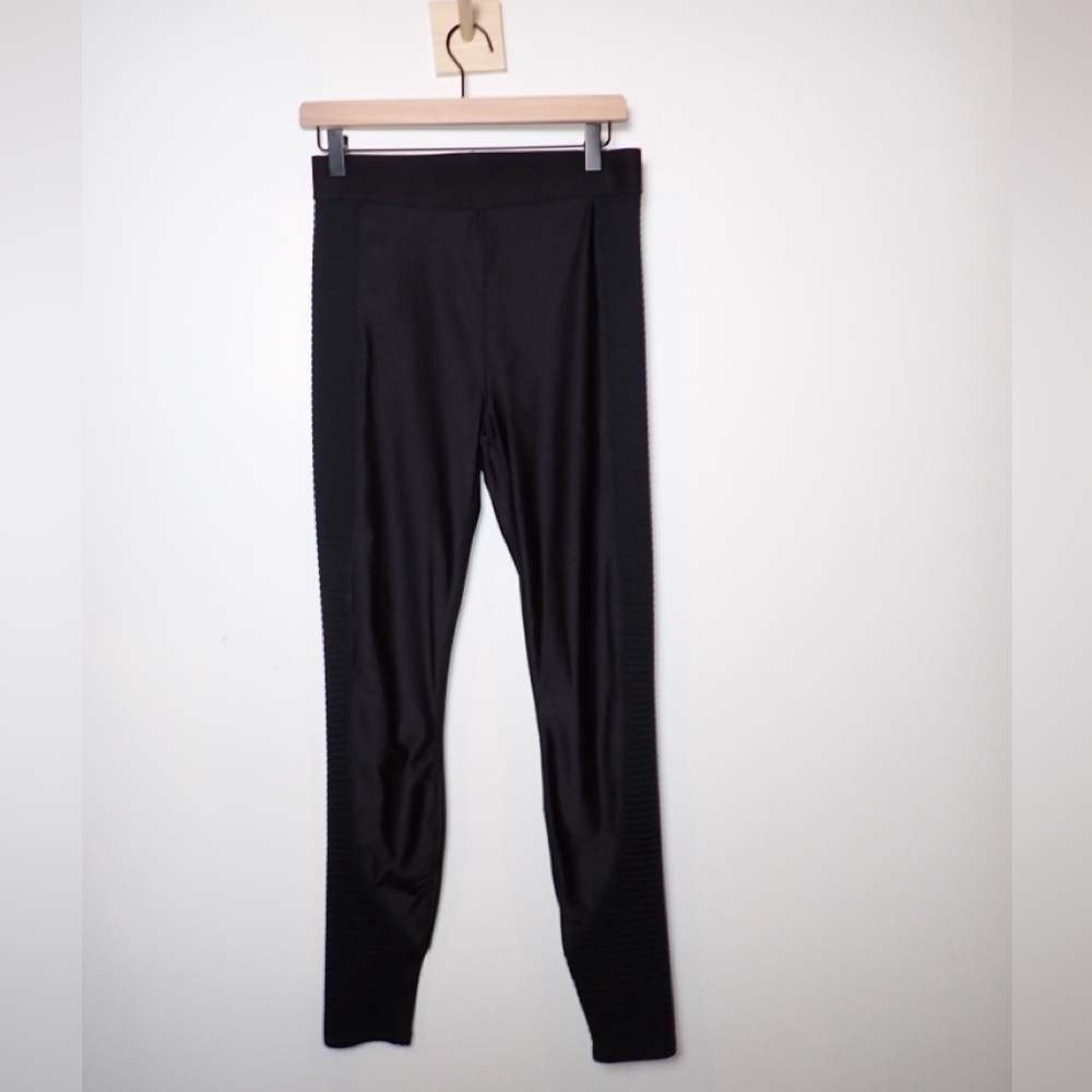 Fabletics Black Ultra High Waist Motion Shine Ribbed Moto Leggings